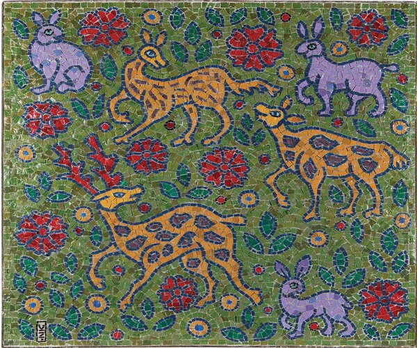 Vittorio Zecchin, Pannello in mosaico raffigurante animali esotici